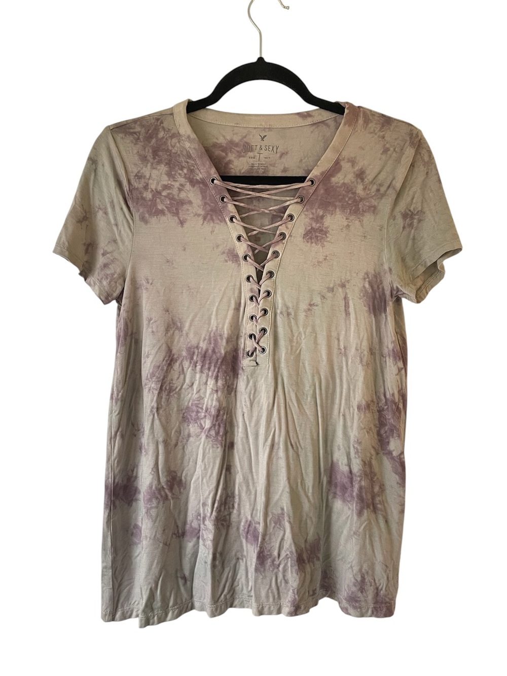American Eagle Soft & Sexy tie dye gray and purple shirt size medium